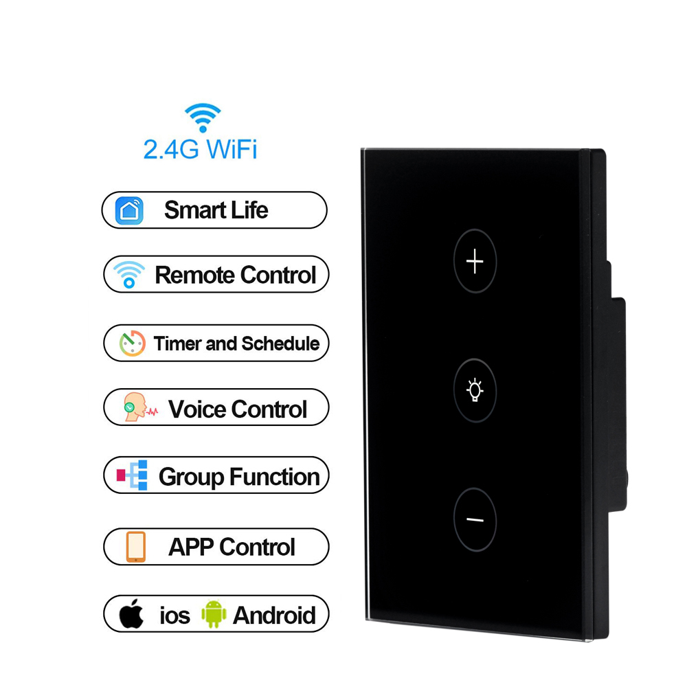 Smart Home Tuya WiFi Light Touch Panel Remote Tempered Glass Wireless Smart Dimmer Switch